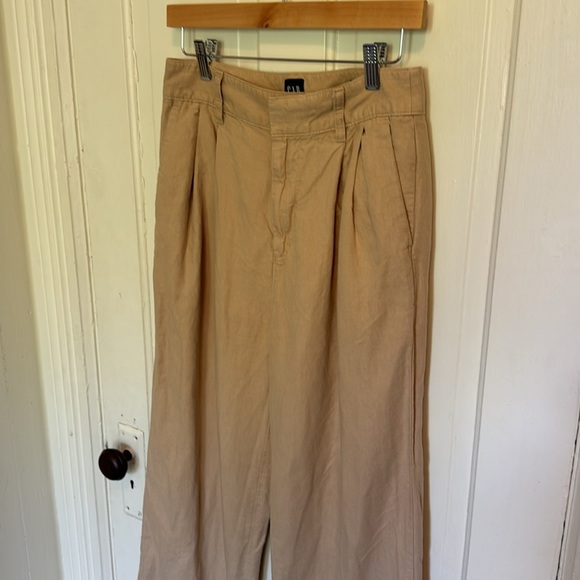 GAP Wide Leg High Rise Linen Pants in Moonstone - Picture 3 of 12